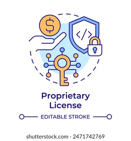Proprietary license multi color concept icon. Licensing software, code security. Round shape line illustration. Abstract idea. Graphic design. Easy to use in infographic, presentation