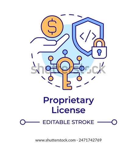 Proprietary license multi color concept icon. Licensing software, code security. Round shape line illustration. Abstract idea. Graphic design. Easy to use in infographic, presentation