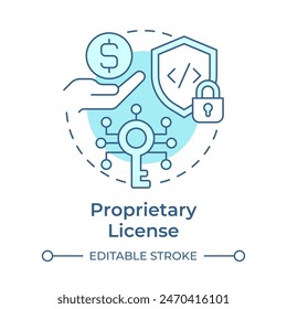 Proprietäre Lizenz Soft Blue Concept-Symbol. Lizenzier-Software, Code-Sicherheit. Darstellung der runden Formlinie. Abstrakte Idee. Grafikdesign. Einfache Verwendung in Infografik, Präsentation