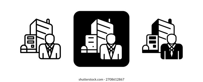 Proprietorship Solid color and black line drawing vector illustration set