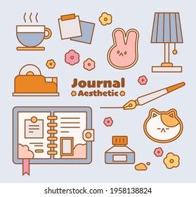 The props to decorate the diary. outline simple vector illustration.