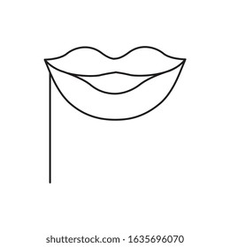 Props lips icon outline isolated over white background. vector illustration