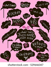 Props for photos on weddings featuring cute and funny phrases isolated. props vector