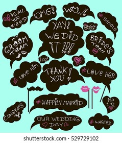 Props for photos on weddings featuring cute and funny phrases isolated. props vector