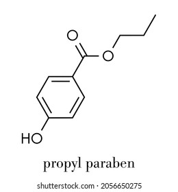 Propyl paraben preservative molecule. Used in food and cosmetics. Skeletal formula.