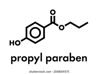 Propyl paraben preservative molecule. Used in food and cosmetics. Skeletal formula.