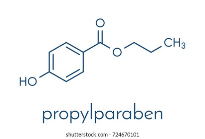 Propyl paraben preservative molecule. Used in food and cosmetics. Skeletal formula.