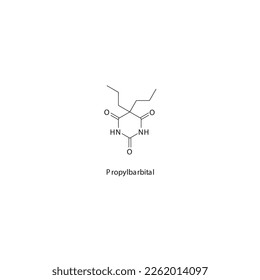 Estructura molecular esquelética plana propilbital Fármaco barbitúrico utilizado en insomnio, ansiedad, tratamiento de la enfermedad. Ilustración vectorial.