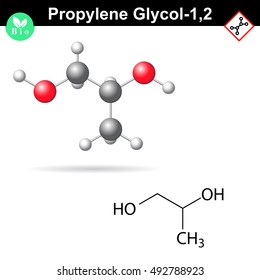 Propylene glycol 1,2 organic chemical agent, 2d and 3d vector illustration, isolated on white background, eps 8