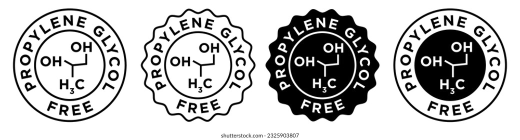 Propylene Glycol free icon. No PEG or PPG ingredients sign stamp emblem. Badge of non Polyethylene or polypropylene chemical compound cosmetic product round seal vector collection