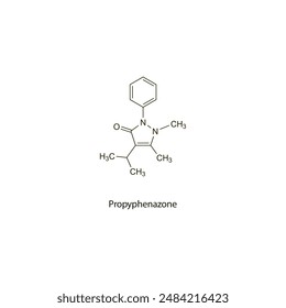 Propyphenazon-flache skelettale Molekularstruktur NSAID-Medikament zur Schmerzbehandlung. Wissenschaftliches Diagramm Vektorillustration.