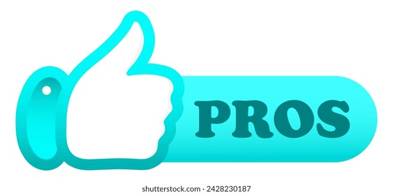 Pros blue banner with like gesture. Approve, correct actions, incorrect, fail, advice, tips, right, advise, avoid mistakes, lifehack, cons, wrong, advertising. Vector illustration