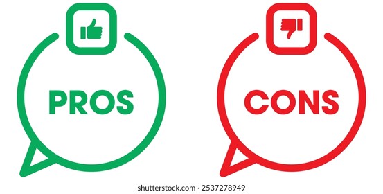 Pros and cons. advantages disadvantages list template with thumbs up and down. transparent png and vector illustration.