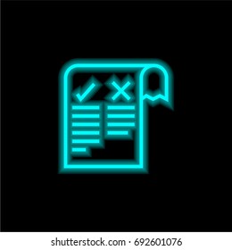 Pros and cons blue glowing neon ui ux icon. Glowing sign logo vector