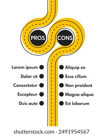 pros and cons choice road infografic vector template, alternative strategy selection, A B marketing research