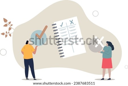 Pros and cons comparison with two choices to compare.Planning risk and benefits strategy with argument analysis .flat vector illustration