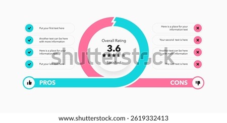 Pros and cons diagram on decision making process. Simple flat template for analyzing positive and negative comparison of something.