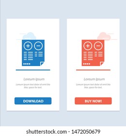 Pros, Cons, Document, Plus, Minus  Blue and Red Download and Buy Now web Widget Card Template