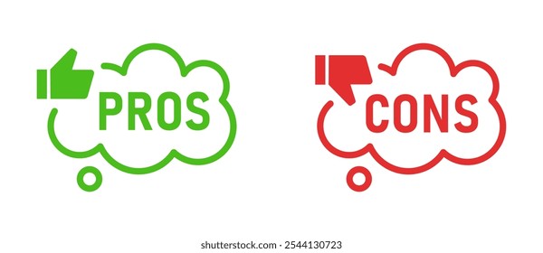 Pros y contras en el diseño plano. Verde y rojo, revisa los iconos planos para ver las ventajas y desventajas con los pulgares hacia arriba y hacia abajo. Png transparente y Ilustración vectorial