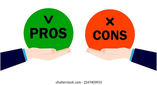 Pros cons in flat style. Check mark icon. Vector illustration.