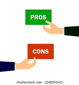 Pros cons in flat style. Check mark icon. Vector illustration.