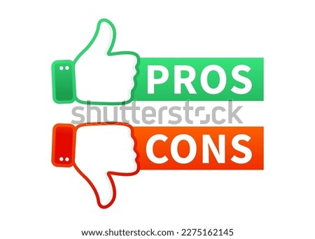 Pros cons in flat style. Flat icon. Check mark icon. With thumb up and down. Banner for social networks and web banners. Vector illustration