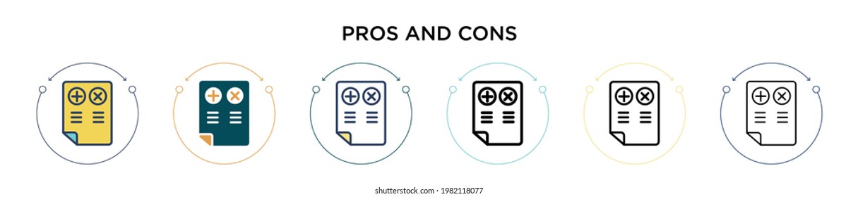 Pros and cons icon in filled, thin line, outline and stroke style. Vector illustration of two colored and black pros and cons vector icons designs can be used for mobile, ui, web