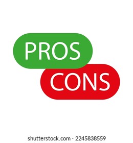 Pros cons icon. Green red pro con. Vector illustration.