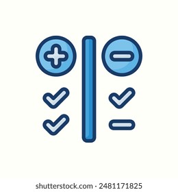 pros cons icon, isolated blue outline icon