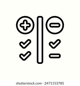 pros cons icon, isolated outline project set icon