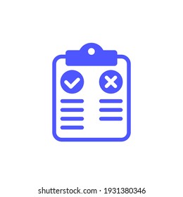 Pros and cons icon on white with clipboard