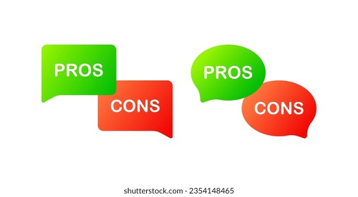 Pros and cons icons. Flat, color, pros sign, cons sign. Vector illustration