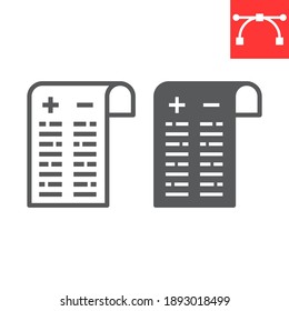Pros and cons line and glyph icon, test and choose, pros and cons sign vector graphics, editable stroke linear icon, eps 10