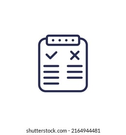 Pros and cons line icon with a clipboard