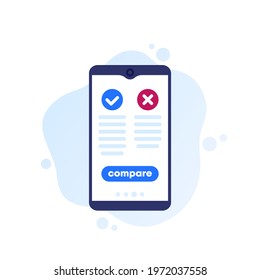 Pros and cons mobile app, vector icon for web