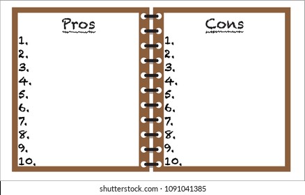 A Pros and Cons Notepad template or background isolated on a white background