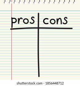 pros and cons on notebook page, vector illustration