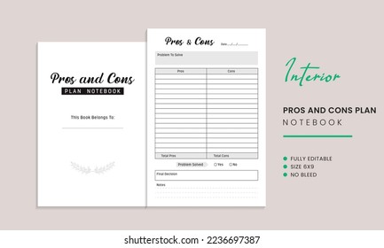 Pros and Cons plan Notebook Kdp Interior Template