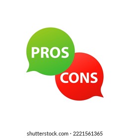 Pros and cons of rating analysis red left green right bubble message. A simple concept of advantages and disadvantages in business planning. Vector illustration