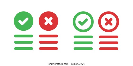 Pros and Cons in red and green icon. vector illustration