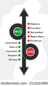 pros and cons road infografic vector template