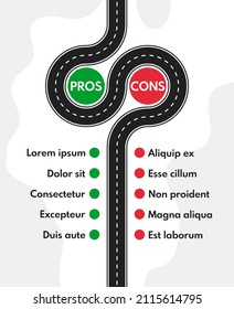 pros and cons road infografic vector template