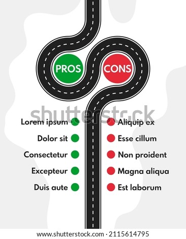 pros and cons road infografic vector template