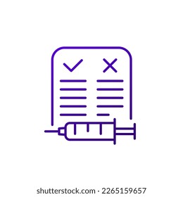 Pros and cons of vaccine shot line icon