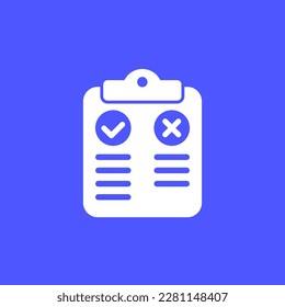 Pros and cons vector icon with clipboard