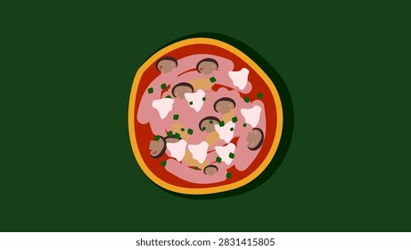 Prosciutto e Funghi pizza, color vector illustration