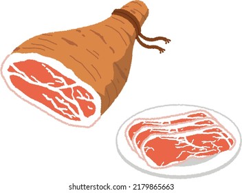 Prosciutto es un jamón de muslo de cerdo en Italia. Básicamente, rebanarla sin calefacción y comerla como es o mezclarla con otros ingredientes.