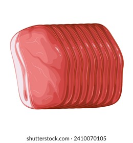 Prosciutto slices vector illustration. Cartoon isolated stack of cured pork meat thin pieces with fat, jamon product for eating, delicious delicatessen hamon, prosciutto in Mediterranean cuisine