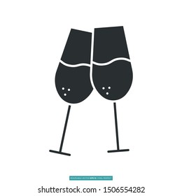 Prosecco Glasses Icon Vector Illustration Logo Template For Many Purpose. Isolated On White Background.