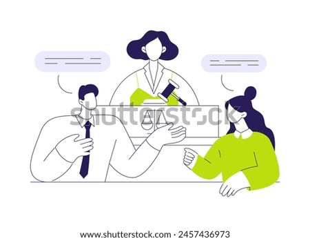 Prosecution of cases in courts abstract concept vector illustration. Companys lawyer argues with prosecutor in the courtroom, corporate business structure, company departments abstract metaphor.
